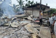 Empat ruko terbakar di Desa Gunci, Kecamatan Sawang, Aceh Utara. (Foto: Dok. Polisi)