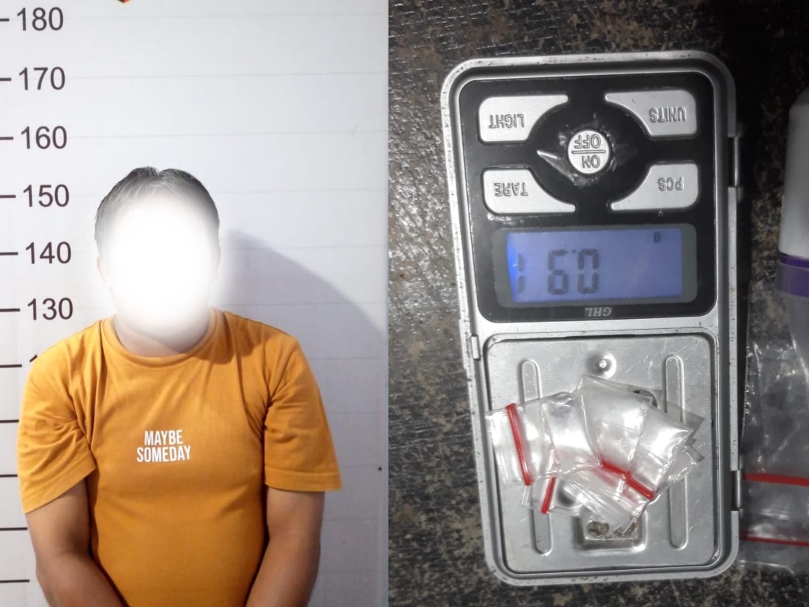 Tokang beserta barang bukti sabu yang diamankan polisi. (Foto: Dok. Polres Lhokseumawe)