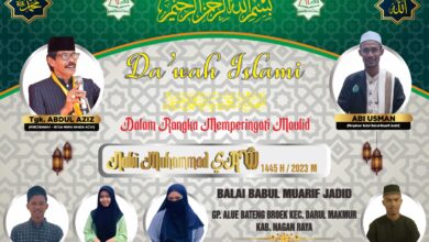 Perayaan dan Peringatan Maulid Nabi Besar Muhammad SAW 1445 H/2023 M, Gampong Alue Bateng Broek, Kecamatan Darul Makmur, Kabupaten Nagan Raya. (Foto untuk Distori)