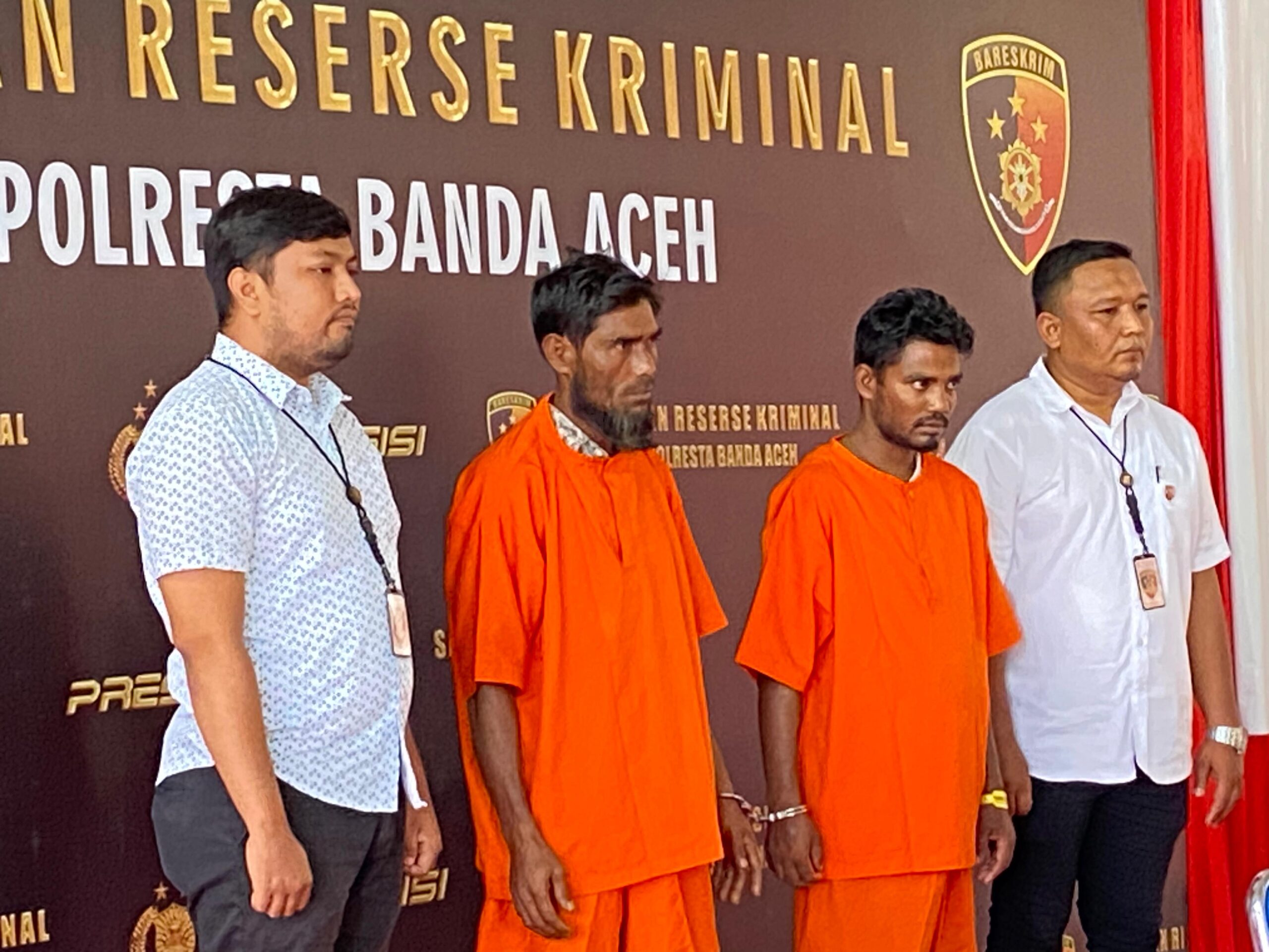Polisi menetapkan dua tersangka baru kasus penyelundupan orang Rohingya di Banda Aceh. (Foto: Dok. Polresta Banda Aceh)